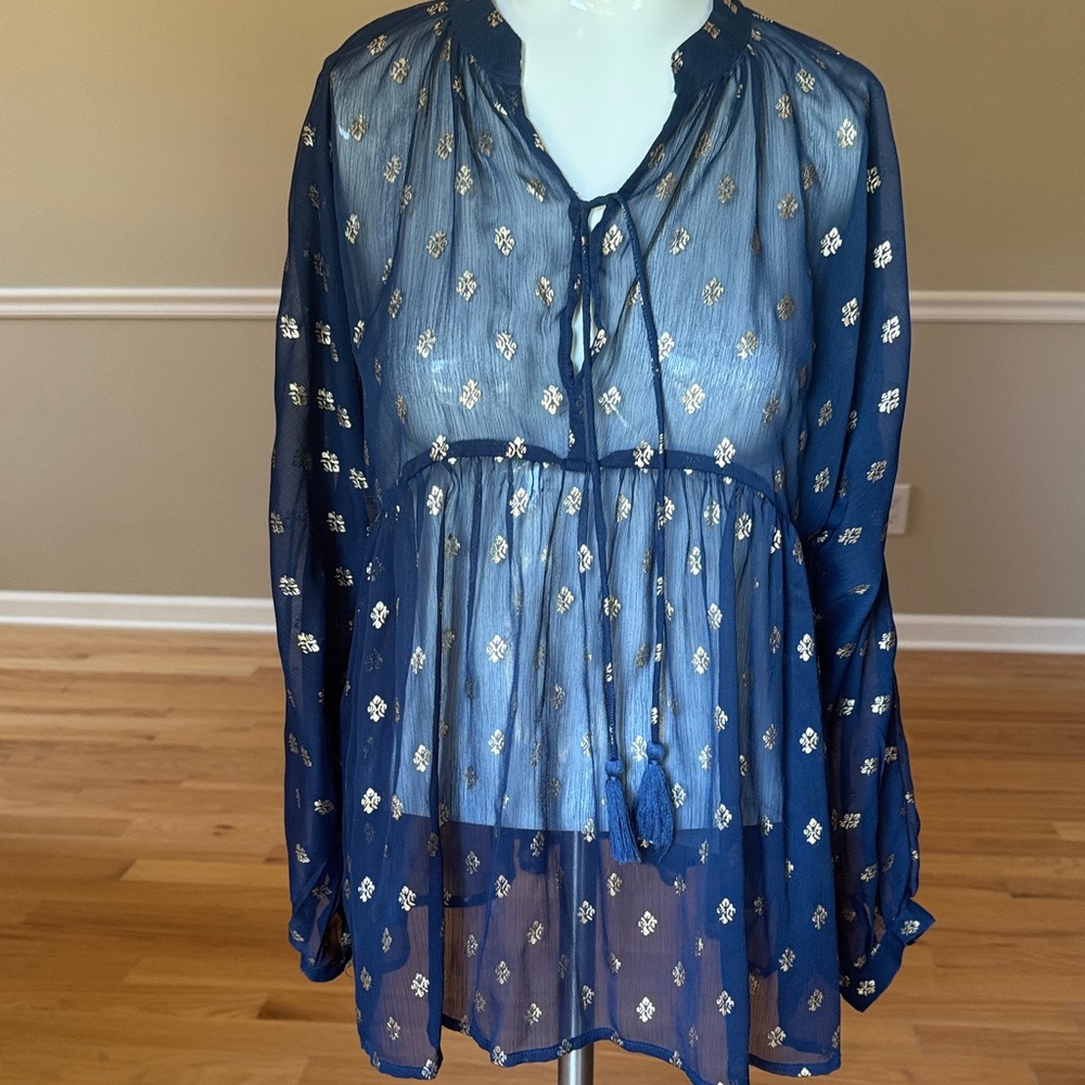 Aspiga sheer blouse with gold foil print